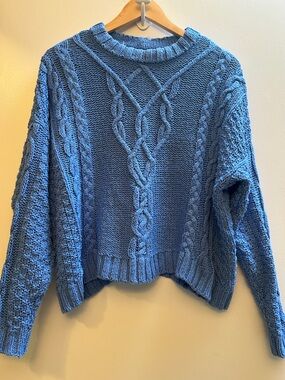 aerie Chunky Cable Knit Blue Sweater